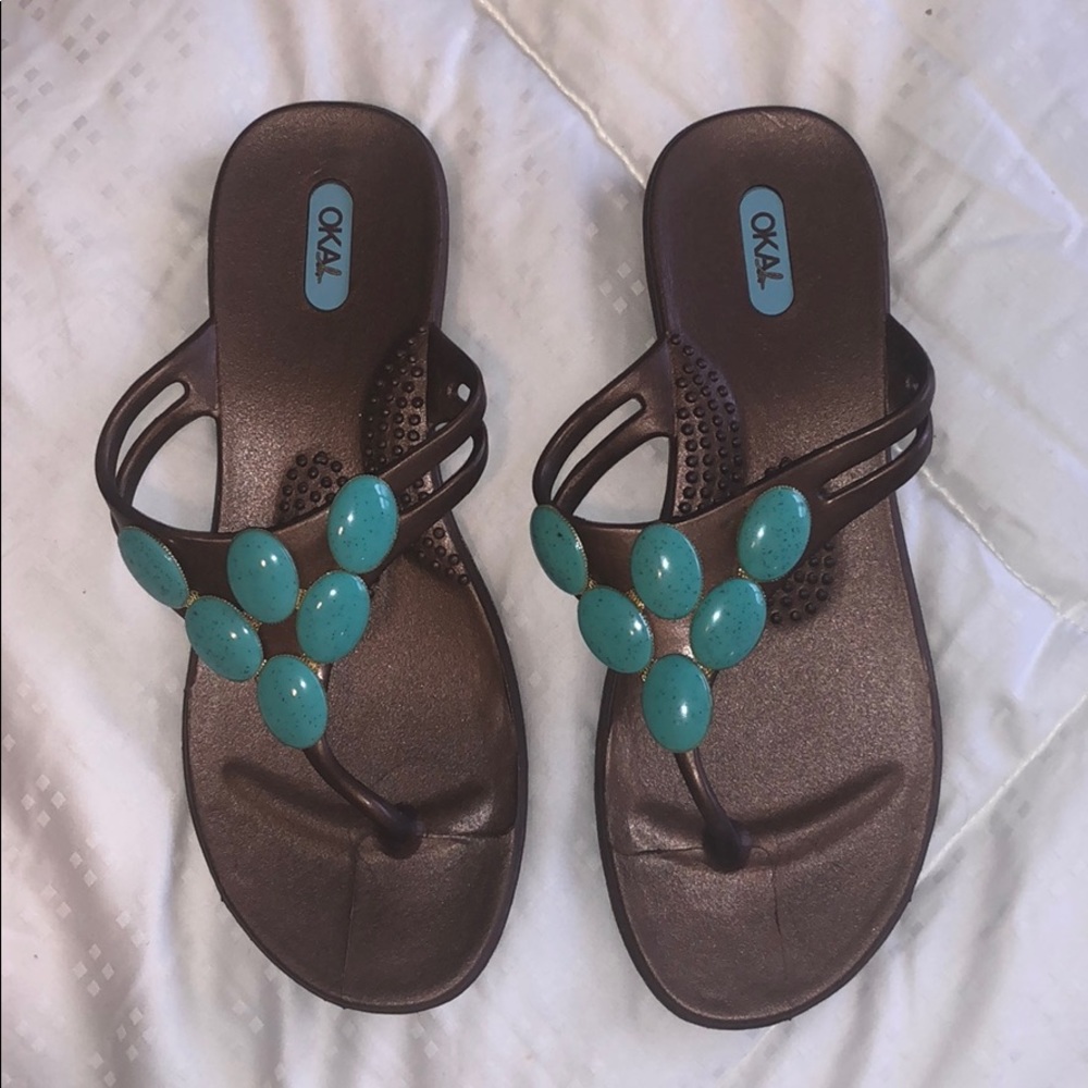 Brown and blue sandals